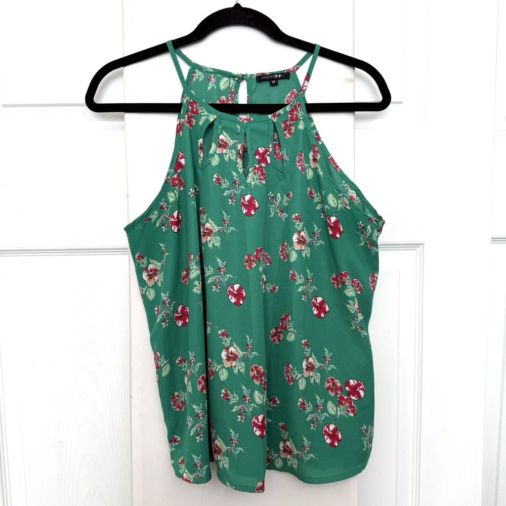 Papermoon Womens Floral Halter Tank Green Size Petite‎ Large Versatile Classic